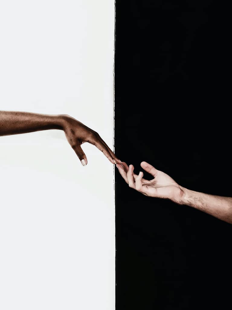 hands in front of white and black background 3541916